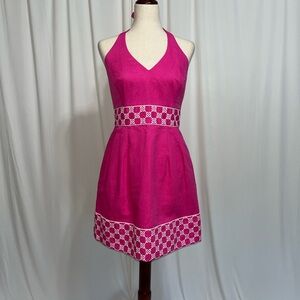 Vineyard Vines Mini Halter Kentucky Derby Dress in Bright Pink